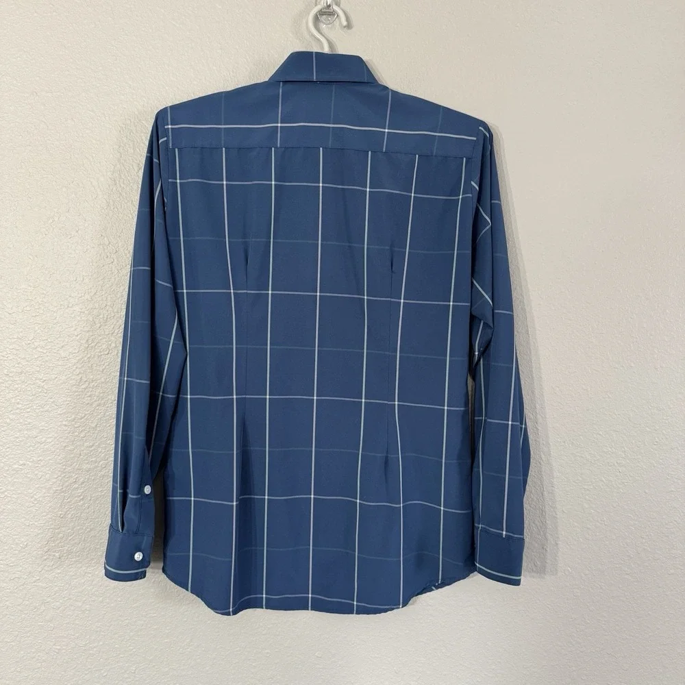 Mizzen + Main Blue Check Sz Large Trim‎ Fit Leeward Collection Long Sleeve Shirt
